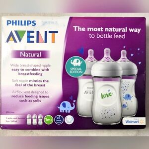 NIB Philips AVENT Special Edition Natural wide-neck bottles, 9oz, 1m+